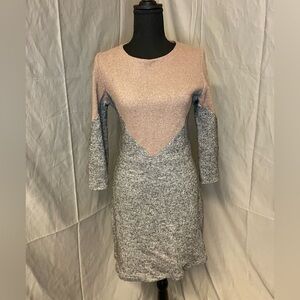 Dagg & Stacey Chic Long Sleeve Wool Blend Dress in Pink and Gray
